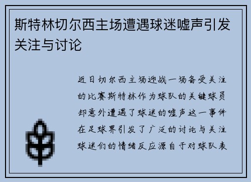 斯特林切尔西主场遭遇球迷嘘声引发关注与讨论