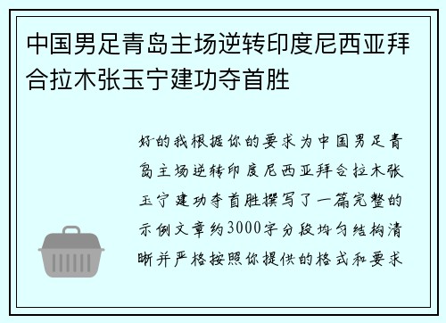 中国男足青岛主场逆转印度尼西亚拜合拉木张玉宁建功夺首胜